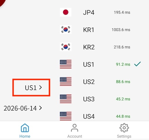 Tap server selection area