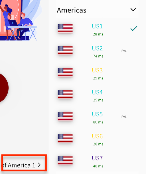 Tap server selection area