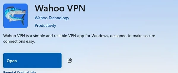 1단계: Microsoft Store의 Wahoo VPN 앱 페이지