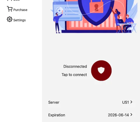 第三步：Wahoo VPN 连接屏幕带有连接按钮